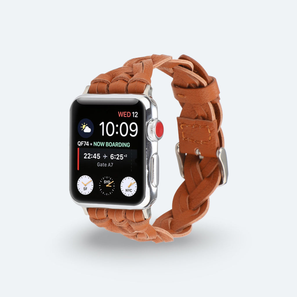 Artisan Weave Leather Apple Watch Strap 38 40 41mm Brown